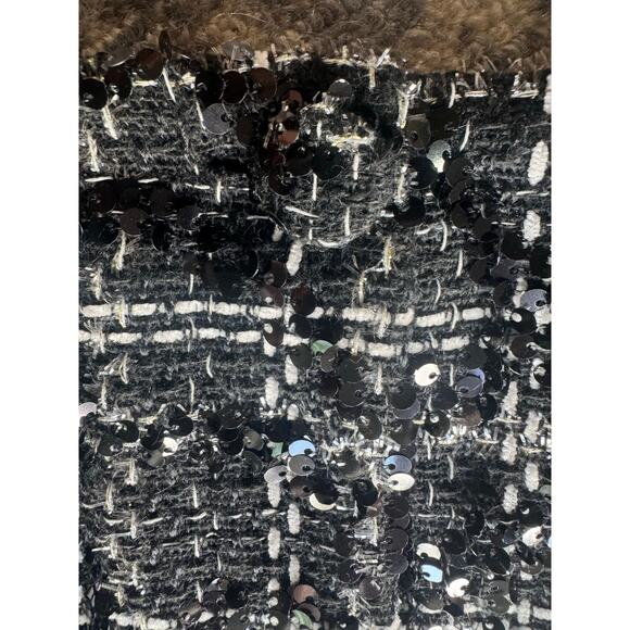 NWT Gianni Bini Black White Roux Tweed Metallic Sequin Mini Skirt 10 - Picture 5 of 7